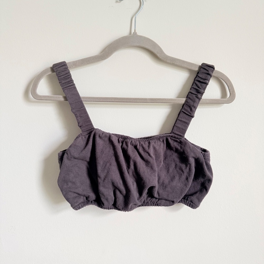 Madewell Ruched Strap Bubble Crop Tank Top Charcoal Gray Medium